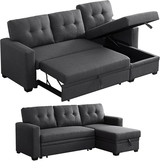 L Shaped Couch, 4 in 1 Pull Out Sofa Bed Sleeper, Sectional Sofa with Storage Convertible, Sofa Bed 82in Chaise Lounge for Living Room Apartment Dorm