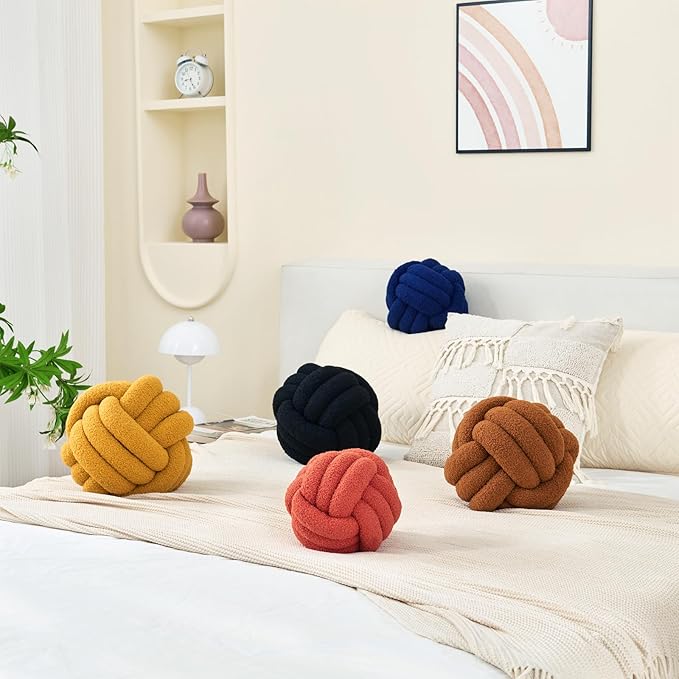 Petrella Knot Pillow Throw Pillows Ball Round Throw Pillows Home Decor Cushion Decorative Aesthetic Black 8inch