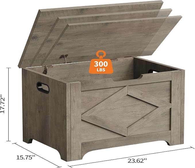 GarveeHome 23.6 in Storage Chest, Wooden Storage Bench with Safety Hinge, Easy Assembly, Large Shoe Bench for Entryway, Living Room, Bedroom - Image 3