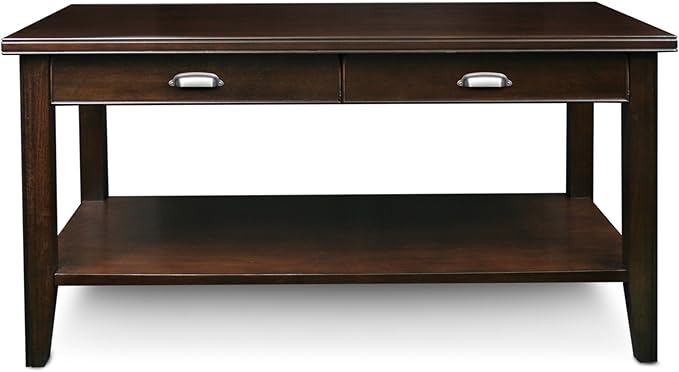 Leick Home 10504 Laurent Two Drawer Coffee Table with Shelf, Chocolate Cherry