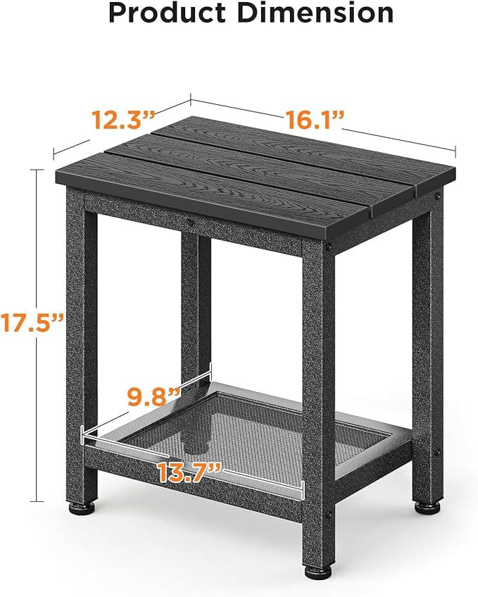 ODK Outdoor Double Side Table, Adirondack Patio End Table with Weather-Resistant Waterproof Top for Hot Tub Garden, Balcony, Poolside, Black - Image 3