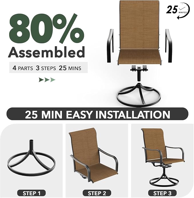 Anmutig 5-Piece Outdoor Dining Set, 35'' Square Table with 4 Swivel Chairs, All Weather Frame Furniture Set - Brown Style2 - Image 4