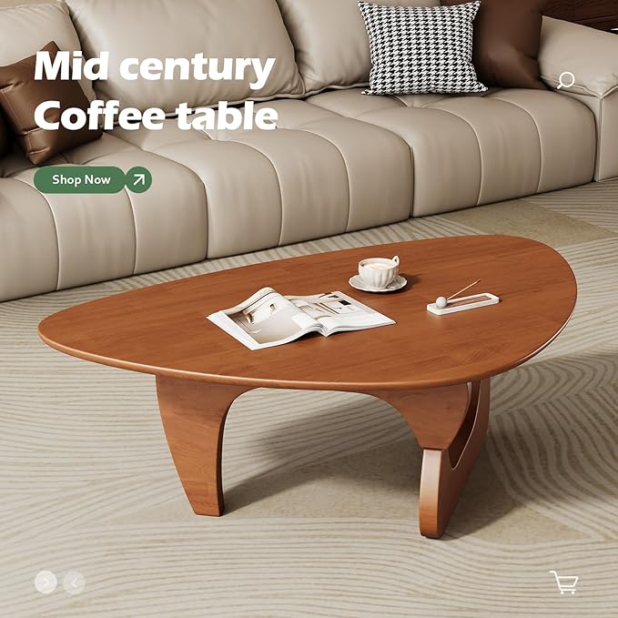 Mid Century Modern Coffee Table - Walnut Wooden Coffee Table for Living Room,Center Table Suitable for Bedroom Living Room Reception Office Tables (Walnut, Medium 39.5 * 27 * 16in)