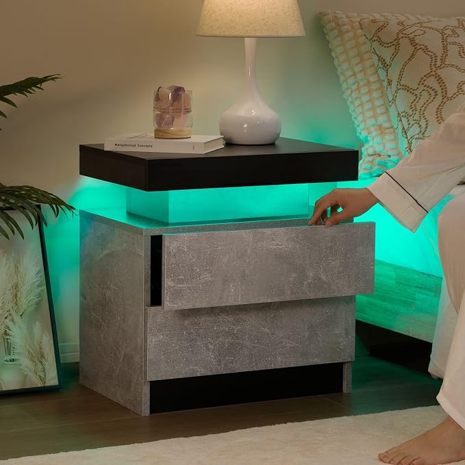 Bingoday Nightstand Set of 2 LED Nightstand with 2 Drawers, Bedside Table with Drawers for Bedroom Furniture, Side Bed Table with LED Light - Image 5