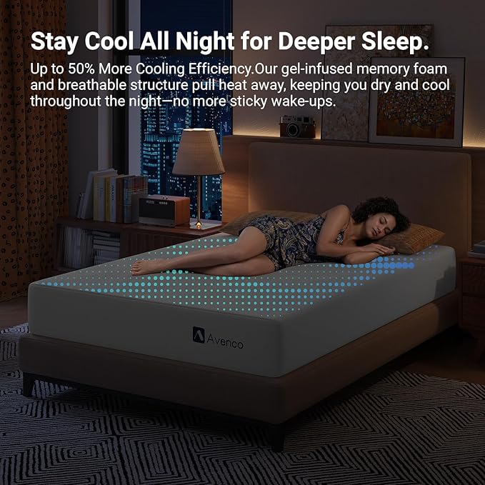 Avenco 8 Inch Twin Gel Memory Foam Mattress, Open-Cell Breathable Foam for Cooling Night Sleep, Removable Washable Cover, CertiPUR-US Certified Twin Size Mattresses in a Box