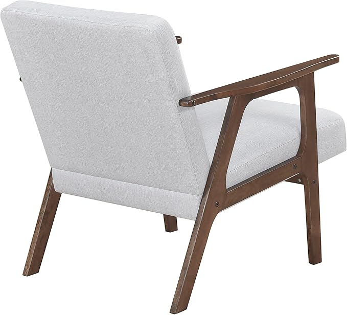 Lexicon Mid Century Modern Accent Chair, Upholstered Lounge Armchair, Single Sofa Seat, Brown Finish Solid Wood Framed Comfy Side Chairs for Living Room/Bedroom/Office/Waiting Area, Gray