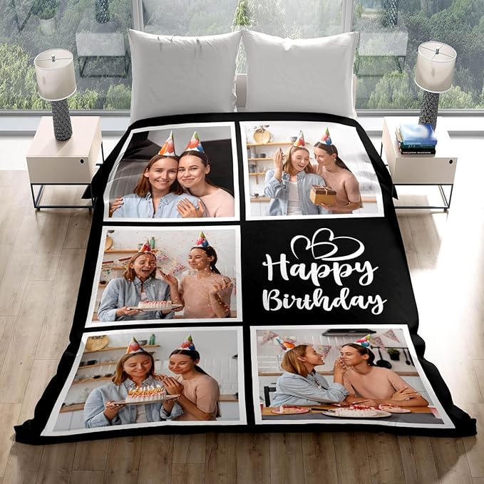 inkArts Personalized Birthday Gifts for Women, Custom Blankets with Photos, Personalized Blanket with Photos & Text, Personalized Photo Blankets