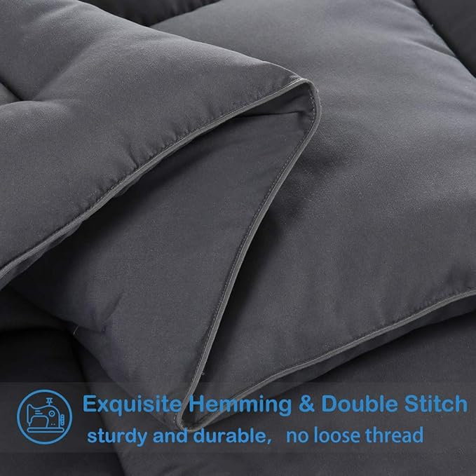 EASELAND Twin XL Down Alternative Comforter - Quilted Duvet Insert for All Seasons, Soft Lightweight with Corner Tabs, Summer Winter Warm Bedding, Dark Grey 68×92 Inches
