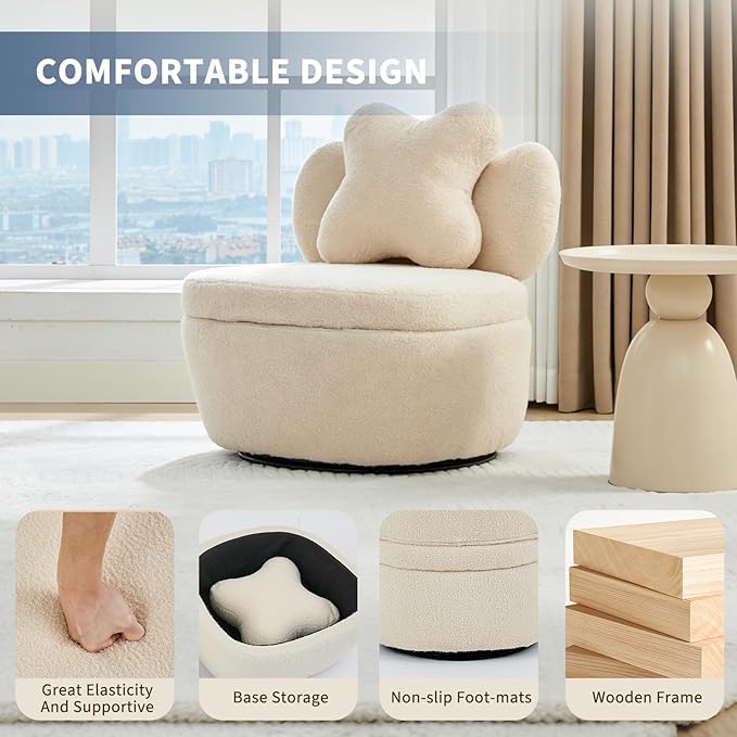 Teddy Velvet Swivel Accent Chair with Storage, 360° Rotating Ergonomic Armchair, Scratch-Resistant Upholstered Sofa Chair for Living Room, Bedroom, Nursery, Apartment or Small Spaces, 300 lbs Capacity