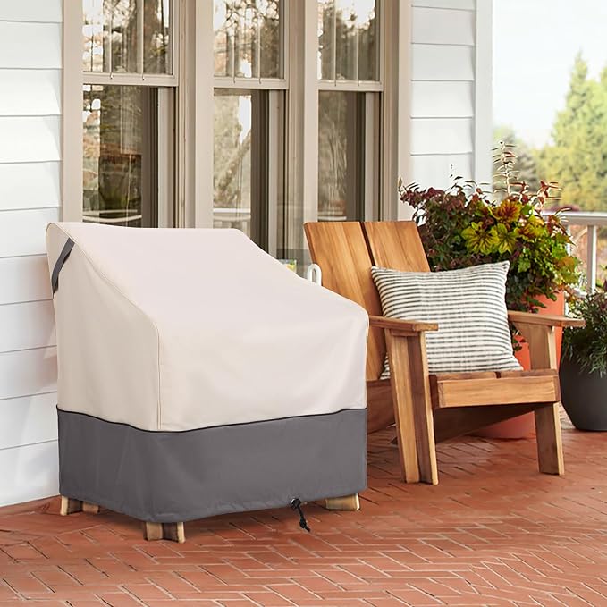 Waterproof Patio Chair Covers 2-Pack, Heavy Duty 600D Oxford Outdoor Furniture for Deep Seat Chairs, Weather-Resistant Windproof All-Season Protection, 31.5"W x 33.5"D x 36"H (Beige/Grey) - Image 6