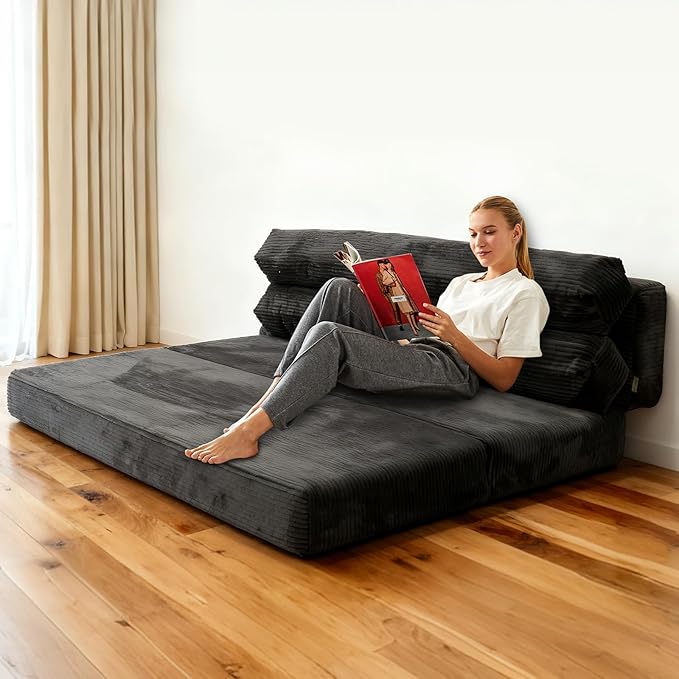 3-in-1 Sofa Bed, Couch Bed, Floor beds, Convertible Sofa Beds, Folding Couch for Adults(1PC, Dark Grey， 51.1"×39.3"×23.6")