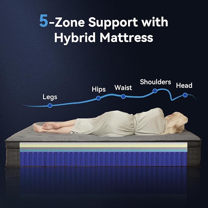 Susalt Queen Mattress, 12 Inch Hybrid Mattress in a Box, Gel Memory Foam, Medium Firm, Edge Support, Motion Isolation, Pressure Relief, Zoned Support Spring, CertiPUR-US Certified, Black & Gray