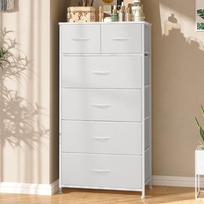 Crestlive Products Tall Dresser for Bedroom Vertical Skinny Dresser - Sturdy Steel Frame, Wood Top, Easy Pull Fabric Bins- Organizer Unit for Bedroom, Entryway, Closets - 6 Drawers (White) - Image 2