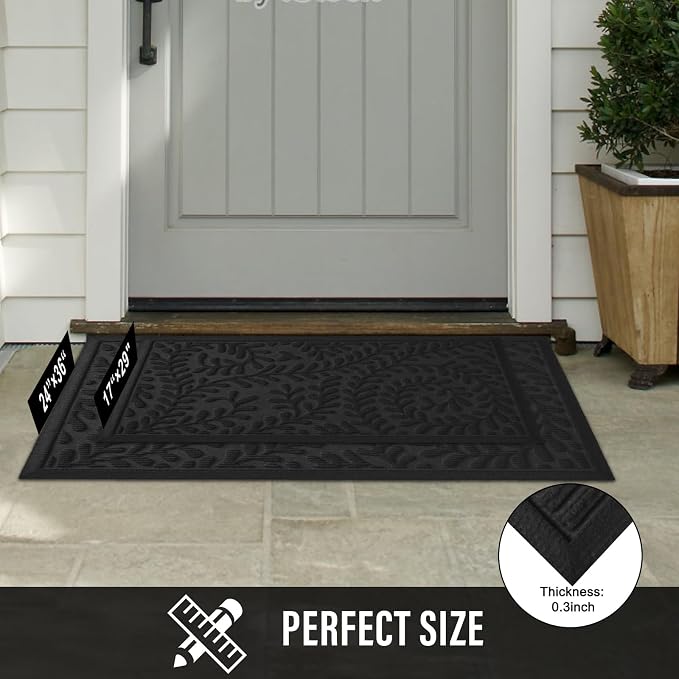 HIYARD Front Door Mat, Absorbent Dirt Trapping Welcome Door Mat Indoor Outdoor, Non Slip Entry Mat, Indoor Outdoor Door Mats, Fade Resistant, Low Profile Doormat for Entrywayy, 36×24, Black - Image 6