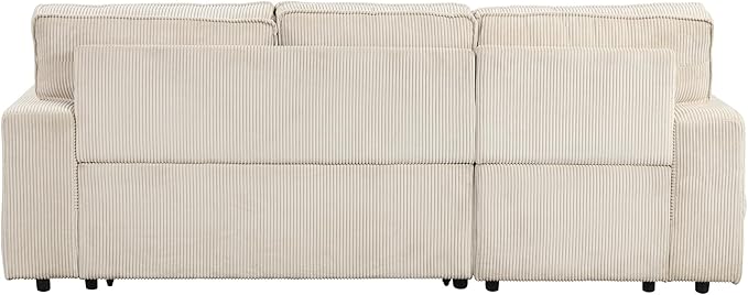 Modern Reversible Sleeper Sectional Sofa W/Pull Out Couch Bed and Large Capacity Storage Chaise, L-Shaped Corduroy Upholstered Sofa&Couch Convertible Sofabed with Hidden Cupholders for Living Room