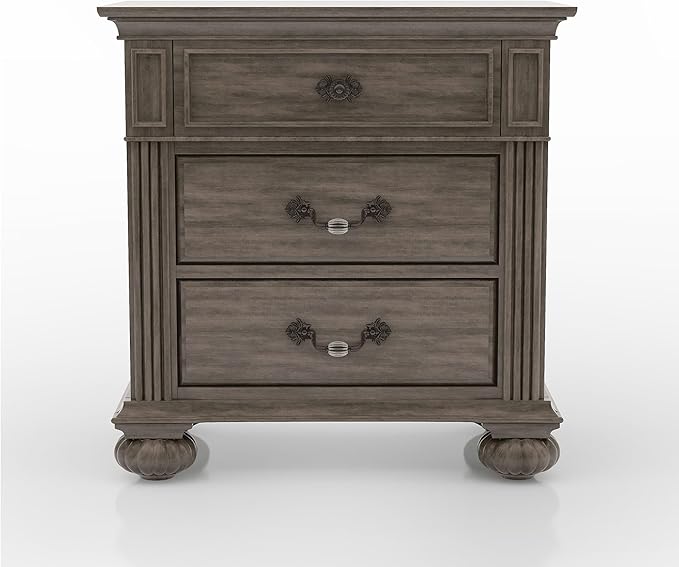 Furniture of America Malierd Traditional Wood 5-Piece Set, Panel King-Size Bed, 3-Drawer Nightstands, Dresser and Mirror for Bedroom, Gray