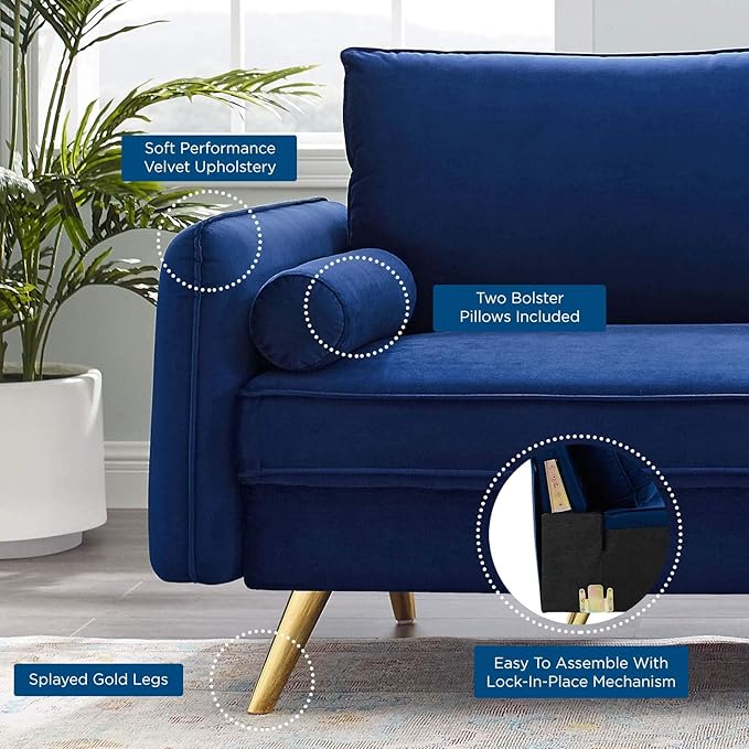 Modway Revive Performance Velvet Sofa, Navy
