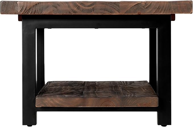 Alaterre Furniture Pomona Living Room Tables – 27 Inch Square Solid Wood Coffee Table with Metal Legs – Modern Farmhouse Rustic Small Space Table (Rustic Brown)