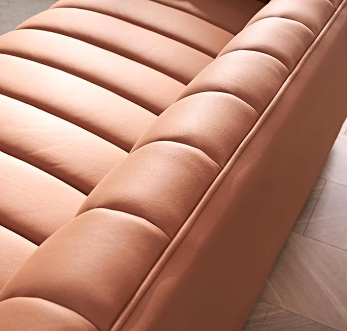 Direct Glam Fabric Upholstered Solid Wood Frame 82.7" Art Deco Sofa for Living Room, Office, Sophisticated 3 Seater Couch, Orange