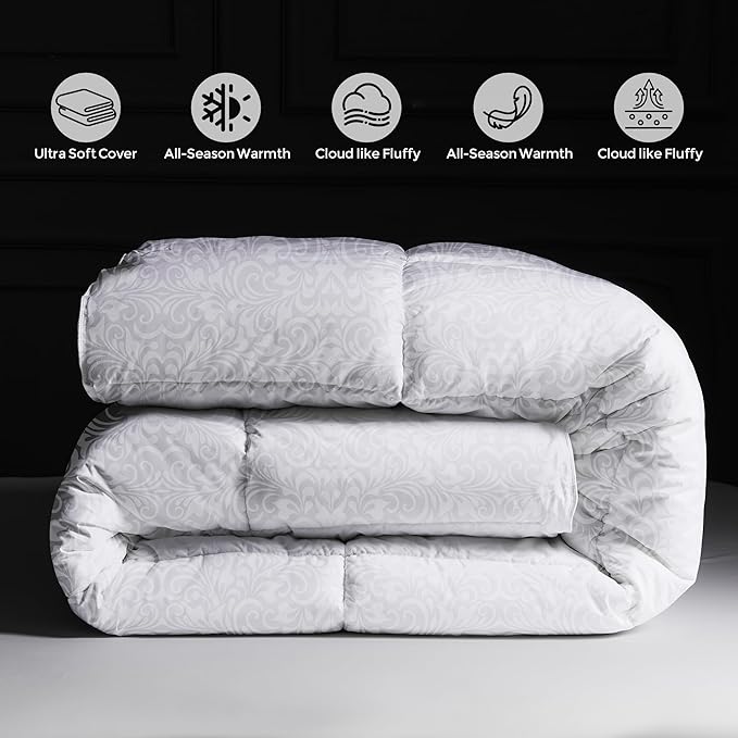 puredown® Goose Feather Comforter,Duvet Insert, Gusseted Ultra-Soft Noiseless Shell Medium Warmth Bedding Comforters (White-All Season, King)