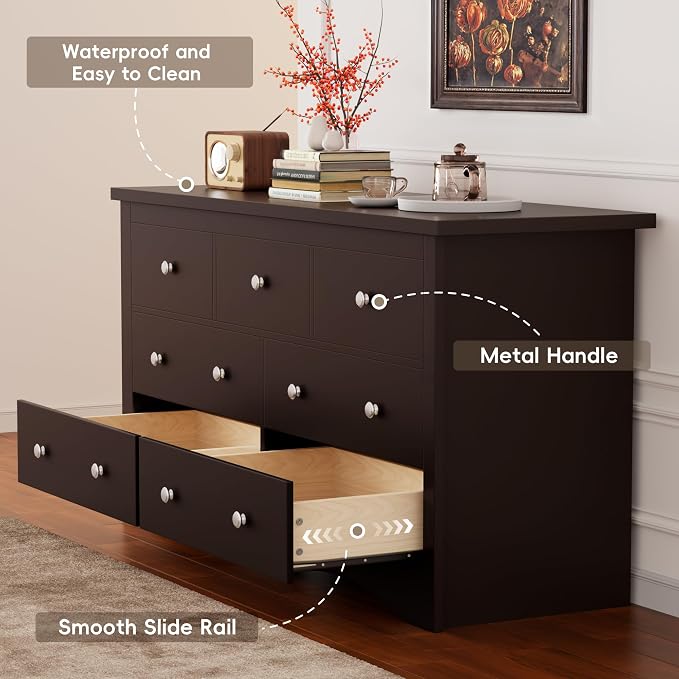 Furmax Dresser for Bedroom, 7 Wood Dresser, Chest of Drawers, for TV up to 65 inch, TV Stand Storage Chest of Drawers for Hallway Entryway (Brown) - Image 5