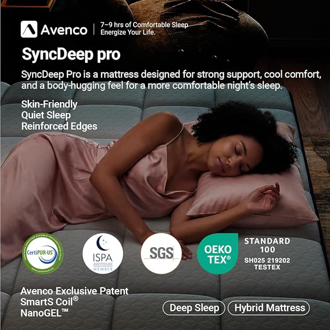 Avenco King Mattress 12 Inch, King Size Mattress Hybrid with Cooling Memory Foam and Smarts Coil Pocket Springs, Contour Support & Spinal Alignment, CertiPUR-US Certified, Mattresses in a Box