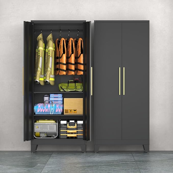 75.3" Tall Metal Armoire Wardrobe Closet with 2 Doors, Adjustable Hanging Rod & 2 Adjustable Shelves, Freestanding Storage Cabinet Organizer for Bedroom, Office, Laundry Room, Black