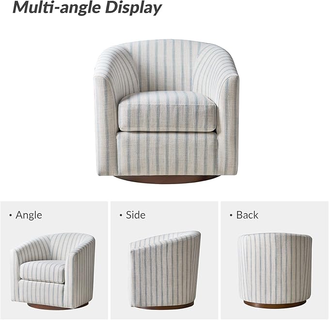 HULALA HOME Modern Swivel Accent Chairs Set of 2 with Solid Wood Base, Round Swivel Barrel Chairs with Striped Pattern, No Assembly Required, Blue