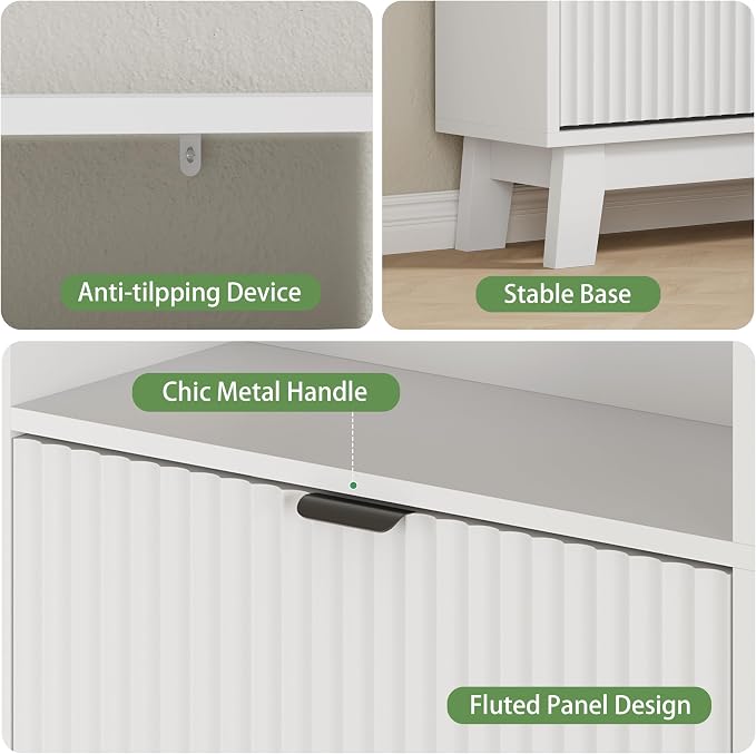 Xixini Shoe Cabinet with 4 Flip Drawers, 46" Tall Narrow Fluted Shoe Storage Organizer for Entryway, Hidden Slim Wooden Shoe Rack Cabinet for Front Door Entrance, Hallway, Living Room, Solid White - Image 4