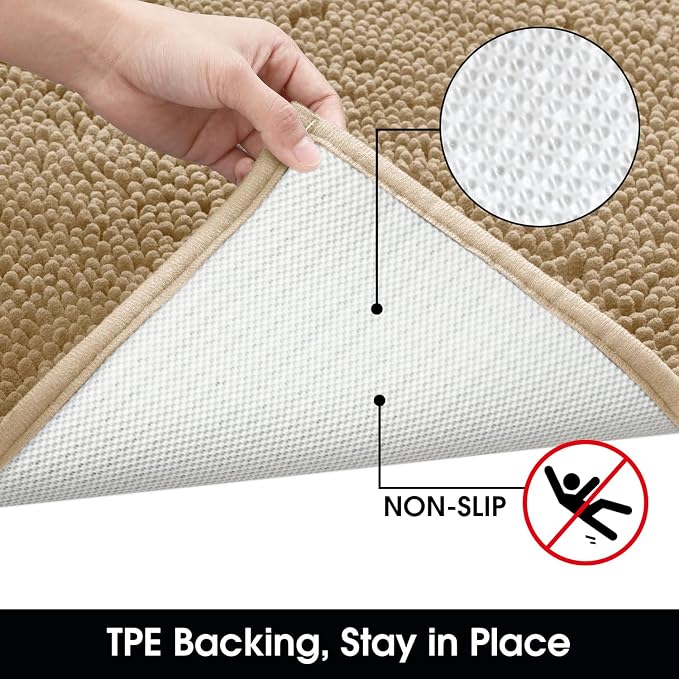 HOMEIDEAS Doormat Indoor Entrance, 32"x20", Highly Absorbent Chenille Muddy Dog Washable Non Slip Front Welcome Door Floor Mat for Entryway, Beige - Image 5