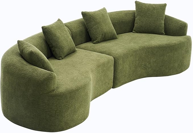 KEIKI Curved Chenille Modular Sectional Couches with Pillows, 4 Seater Oversized Upholstered Luxury Plush Cloud Sofa for Living Room Apartment, Full Compression Sponge,