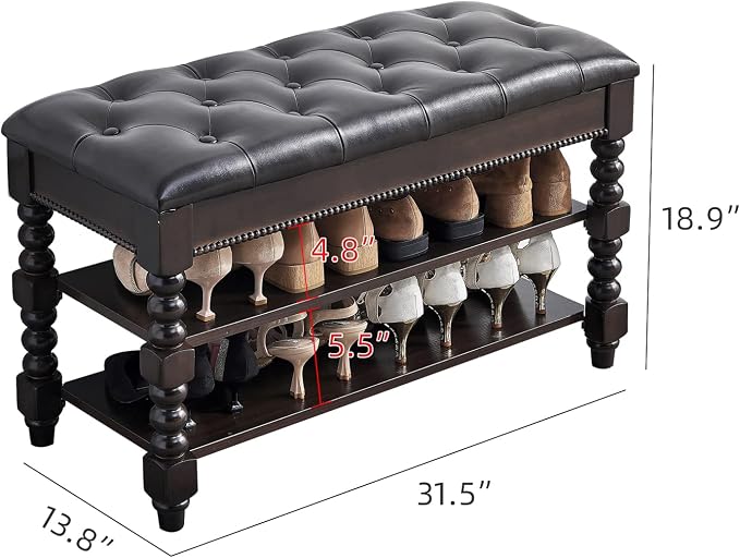 LEILISI Shoe Bench, Wood Storage Bench with Cushion Seat, Shoe Rack with Hidden Storage Space for Entryway Living Room Bedroom Hallway (Walnut, 31.5'') - Image 2