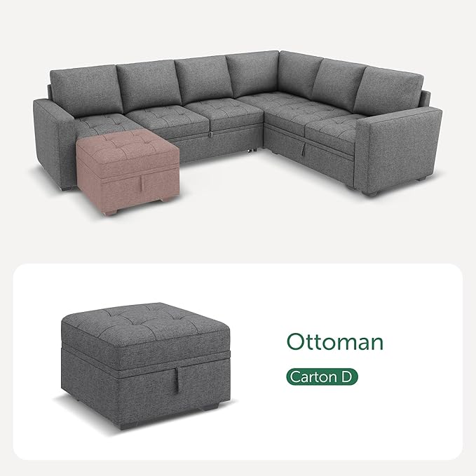 HONBAY Modular Sectional Sleeper Sofa with Pull Out Bed, Ottoman for Sectional Couch, Grey