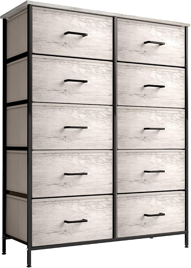 Sorbus Dresser with 10 Faux Wood Drawers - Chest Organizer Unit with Steel Frame Wood Top & Handle Easy Pull Fabric Bins for Clothes - Storage Furniture for Bedroom, Hallway, Living Room & Closet - Image 4