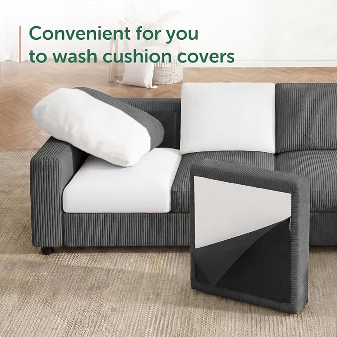 HONBAY Convertible 97'' Sectional Sofa with Storage Ottoman, 3 Seat L Shaped Couch for Small Space,Living Room, Grey