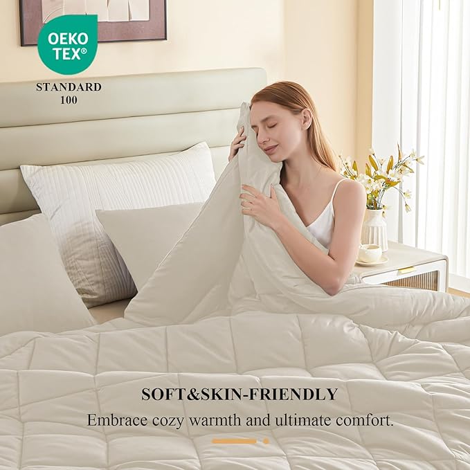 132x120 Alaskan King Comforter, Extra Large King Size Comforter Oversized, All Season Soft Lightweight Quilt Down Alternative Duvet Insert with 8 Corner Tabs(120x132, Beige)