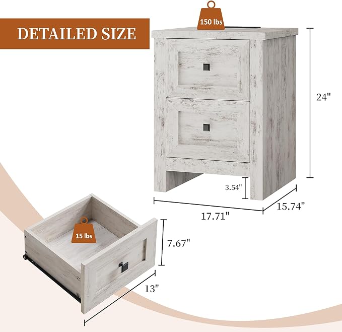 AMERLIFE Large Nightstand Set of 2 with Charging Station, Bedside Table with USB Ports and Outlets, Farmhouse Wood End Table for Bedroom, Distressed White - Image 2