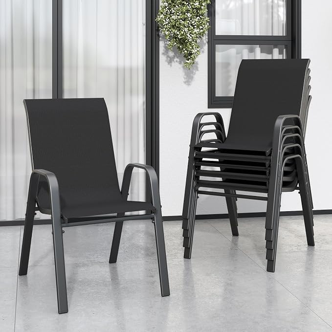 Patio Chairs Set of 6, Stackable Outdoor Dining Chairs for All Weather Textilene Fabric & Metal Frame, Outdoor Chairs Set for Backyard Deck Garden by Vimstora