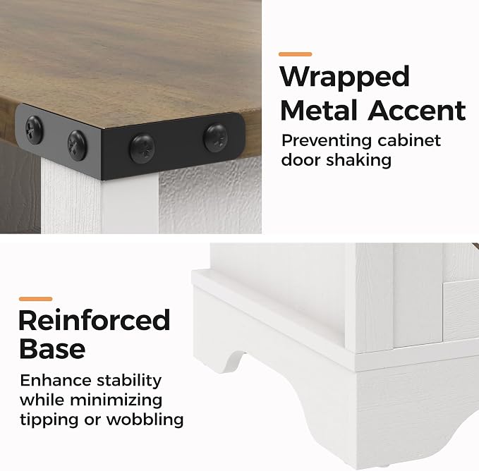 RoyalCraft Farmhouse Nightstand Set of 2, End Table with Charging Station, Tall Bedside Table with Large Storage and Shelf, Wooden Side Table with for Bedroom, Home Office, White and Rustic Oak - Image 6