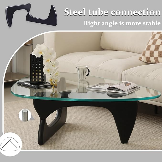 Modern Glass Coffee Table for Living Room, 35.4in Mid Century Coffee Table, Small Coffee Tables, Suitable for Bedroom Living Room Reception Office Tables, Black Transparent 1