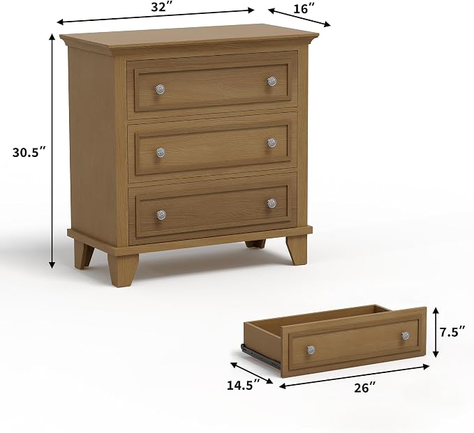 GAOMON 3 Drawer Dresser for Bedroom, Brown Wood Chest of Drawers Bedroom Dresser, Rustic Small Drawers Dressers Nightstand Wooden Closet Storage Cabinet for Living Room - Image 2
