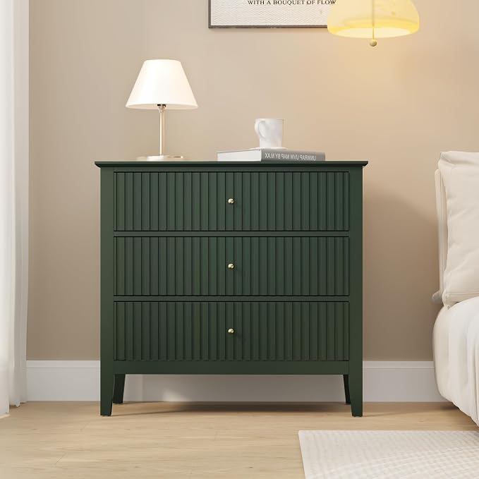 May in Color Large Green 3 Drawer Dresser, Painted 30 Inch Tall Wood Nightstand with Storage, Wide Modern Chest of Drawers with Ball Bearing Slide for Bedroom Hallway Living Room Entryway Office by MayinColor