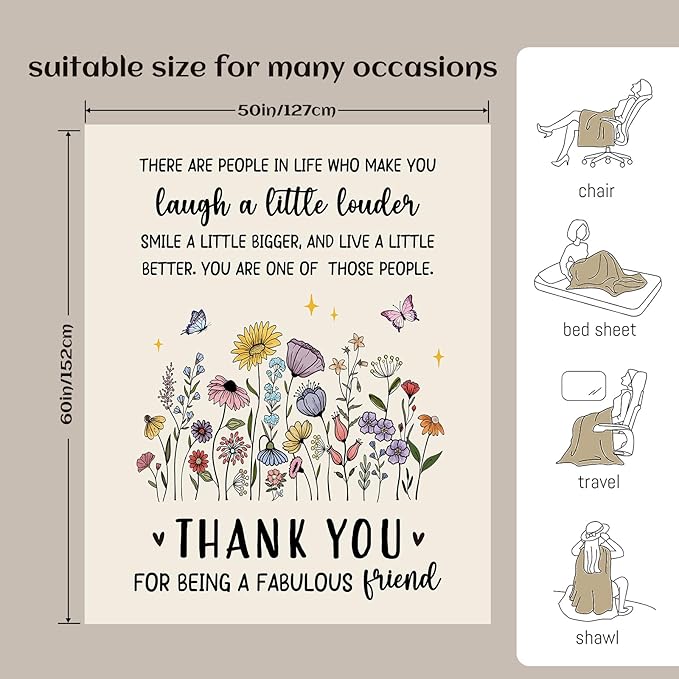 Best Friends Blanket, Best Friend Birthday Gifts for Women, Gifts for Best Friend Woman, Bestie Gift for Women, Friendship Present for Woman 60”x50” Inches