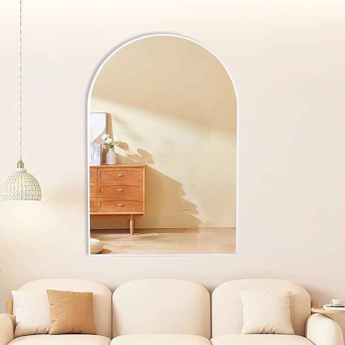 White Arch Bathroom Wall Mirror,20 x 30 Inch Arched Vanity Modern Tempered Glass Mirror for Bedroom,Living Room,Entryway - Image 3