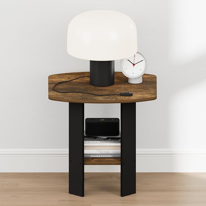 Furinno TIDUR Night Stand, 2-Tier Open Shelf Design Nightstand with Storage Shelf, Round Corner Bedside Table, End Table, Side Table, for Bedroom, Closet, Dorm, Amber Pine - Image 4