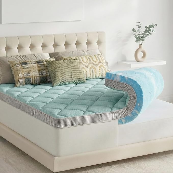 Novilla Dual Layer Memory Foam Mattress Topper with Cooling Mattress Pad Cover for Hot Sleeper, Gel Memory Foam Back Pain Relief, Breathable & Certi-Safe, Twin