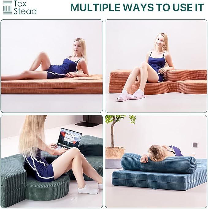 2-in-1 Folding Sofa Bed Floor Futon & Sleeping Mattress with Removable Washable Cover | Full Padded Fabric Adult-Sized Guest Bed for Bedroom, Living Room, Study, Apartment Green