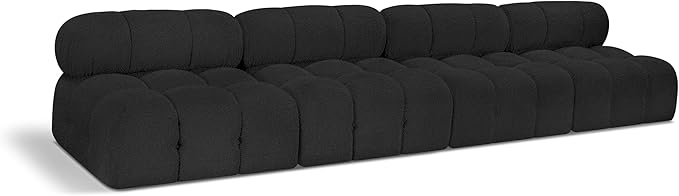 Meridian Furniture 611Black-S136B Ames Collection Modern | Contemporary Modular Sofa with Rich Black Boucle Fabric, Modular to Create Infinite Configurations, 136" W x 34" D x 28" H, Black