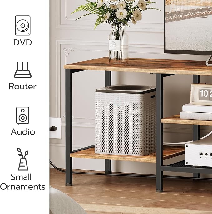 HOOBRO TV Stand with Power Outlets to 75 Inches, TV Console Table with Open Storage Shelves Cabinet, Industrial Media Entertainment Center for Living Room Bedroom, Rustic Brown and Black BF60DS01 - Image 5