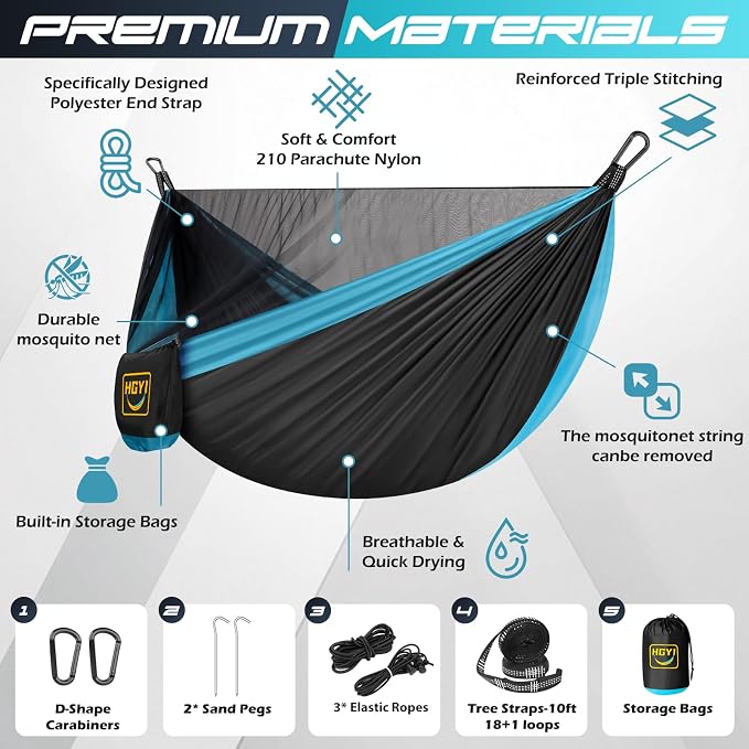 Camping Hammock Mosquito Net,Double & Single Portable Hammocks Hammocks with 2 Tree Straps,Hammock Tent for Travel Camping,Camping Accessories for Indoor Outdoor Hiking Backpacking Backyard Beach - Image 2